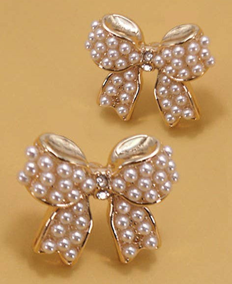 Mini Pearl Bow Ribbon Stud Earrings