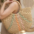 Striped Straw Weave Handbag