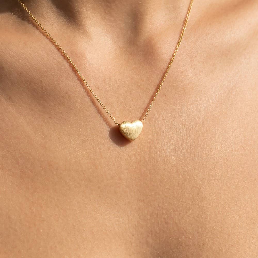 Brushed Gold Heart Pendant Necklace