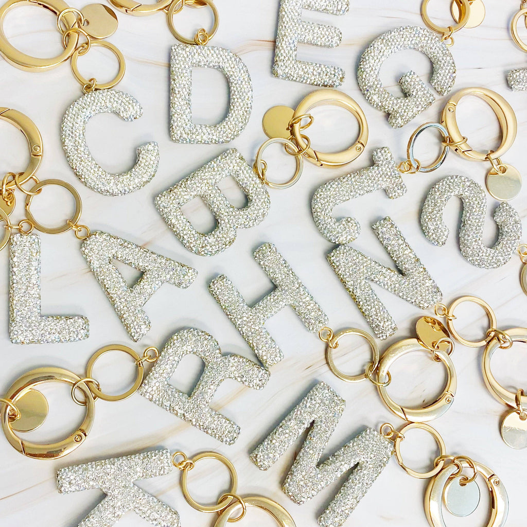 Crystal Glam Initial Bag Charm/Keychain