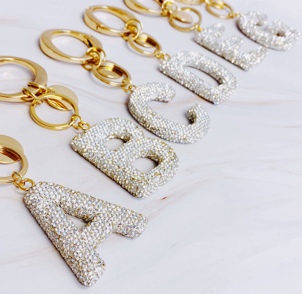 Crystal Glam Initial Bag Charm/Keychain
