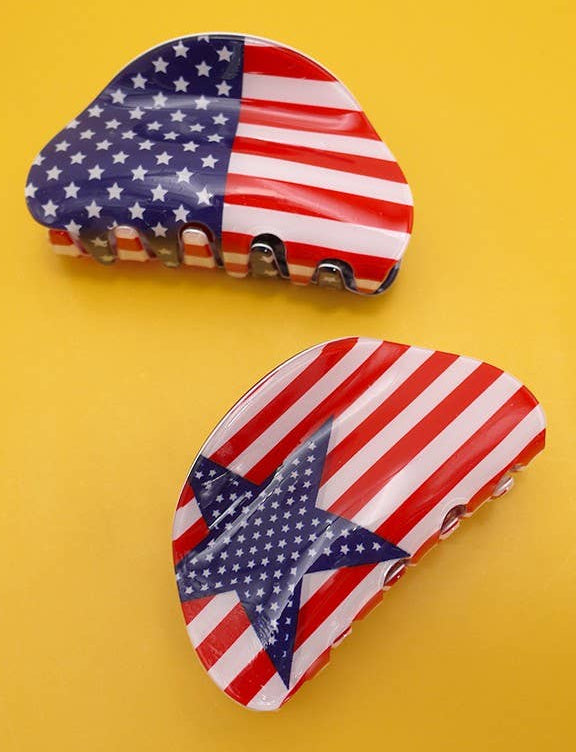 USA Flag Hair Claw Clips