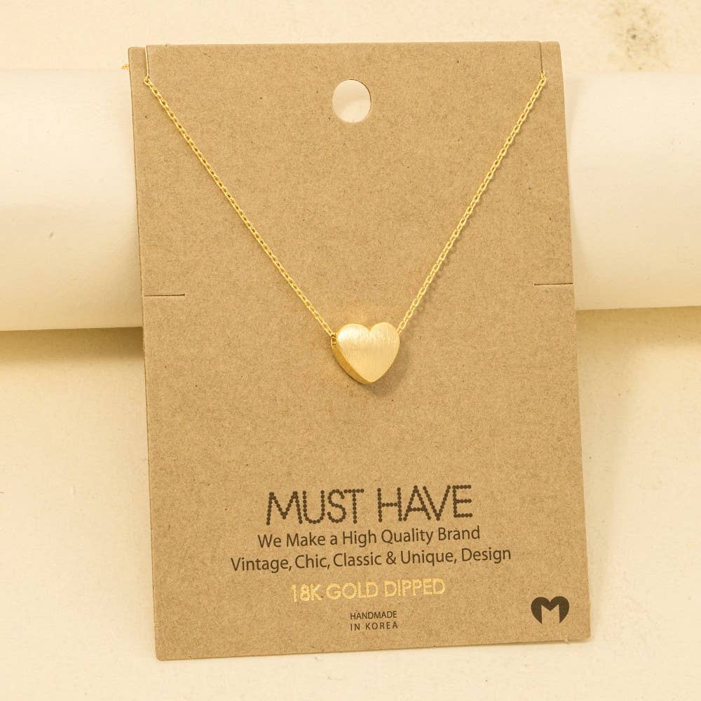 Brushed Gold Heart Pendant Necklace