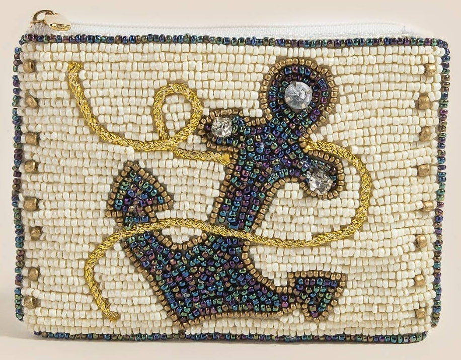 Anchor Beaded Coin Purse
