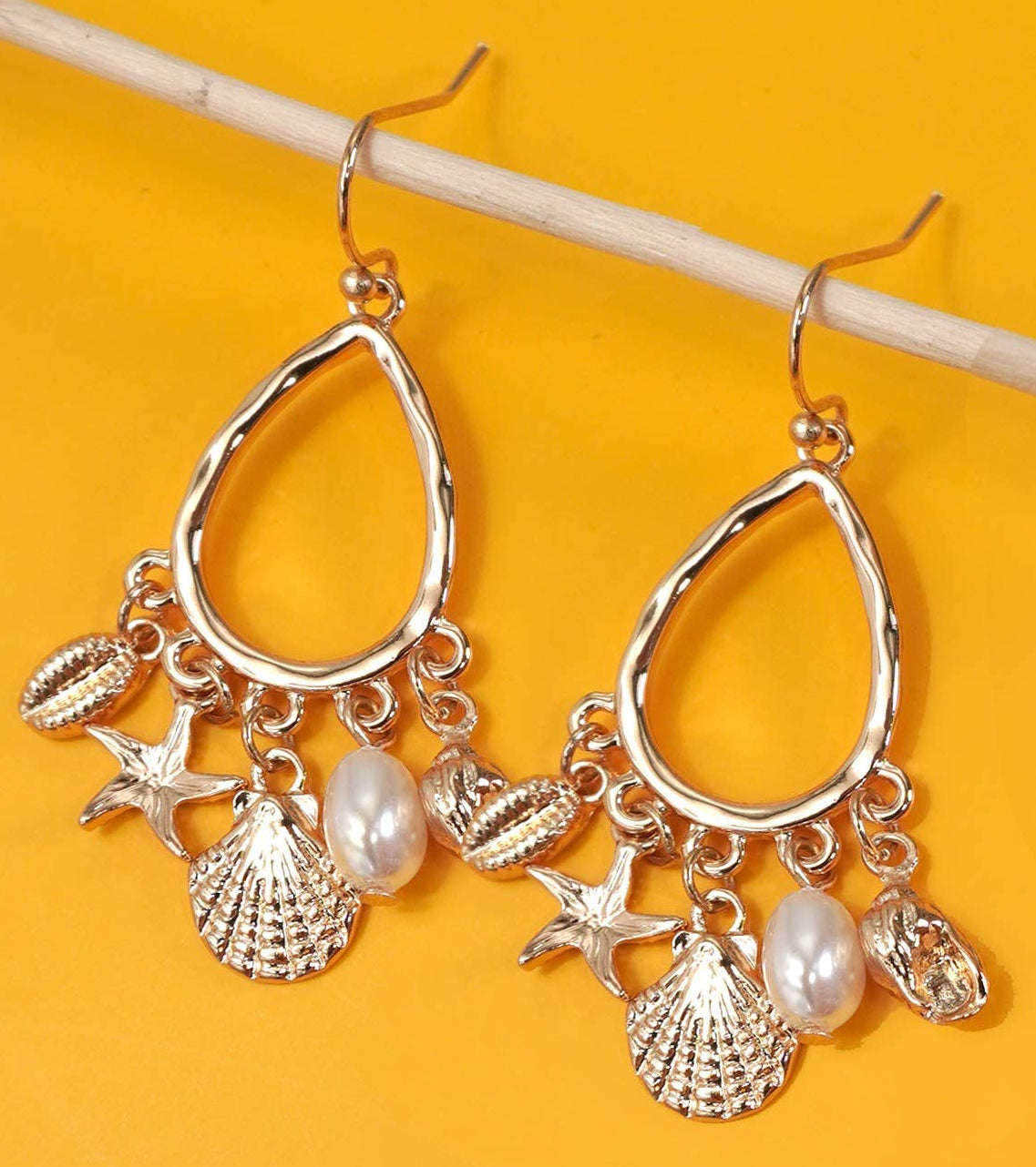 Shell & Starfish Pearl Dangle Earrings