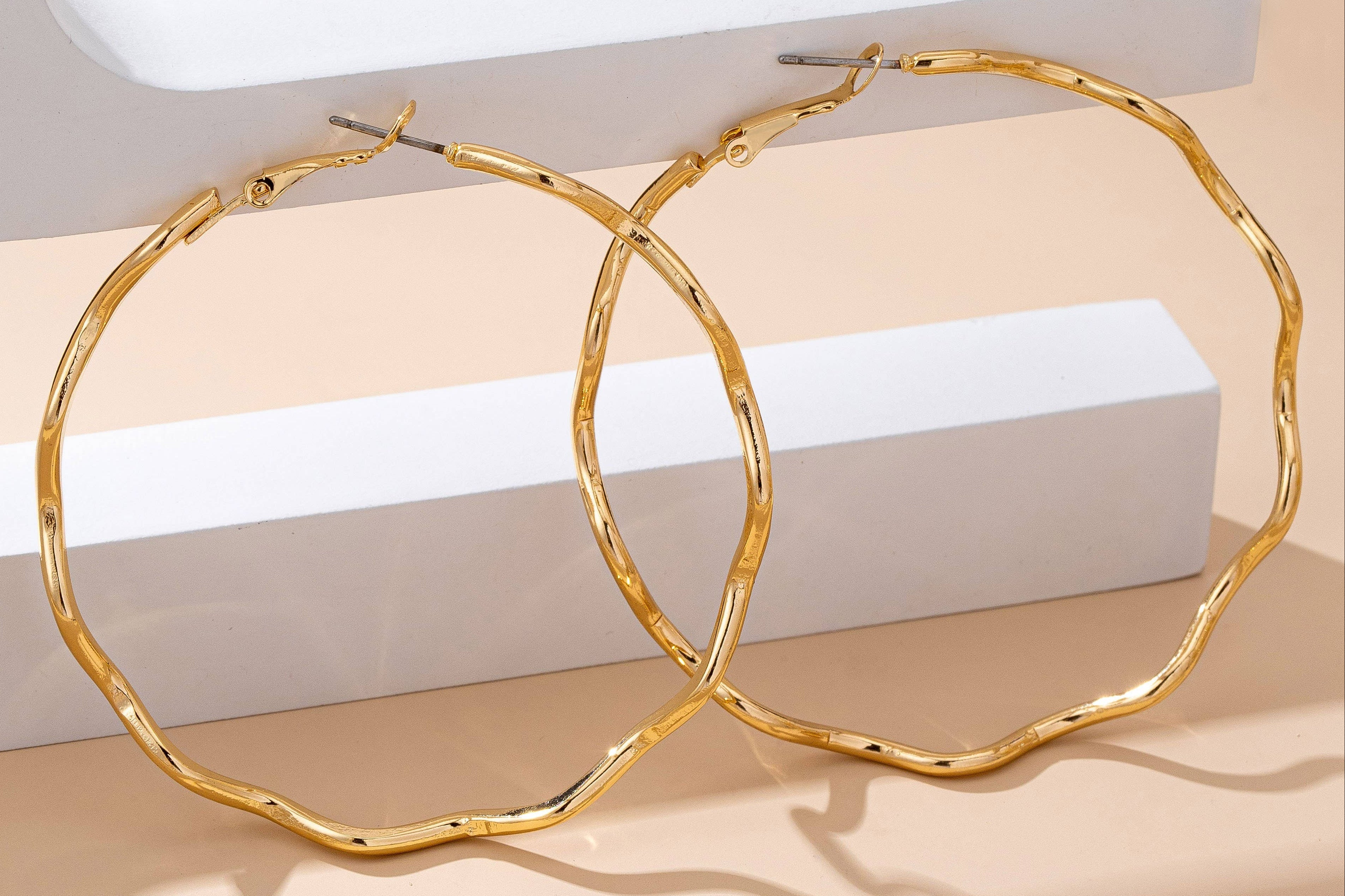 Oversized Hammered Wavy Hoop Earrings
