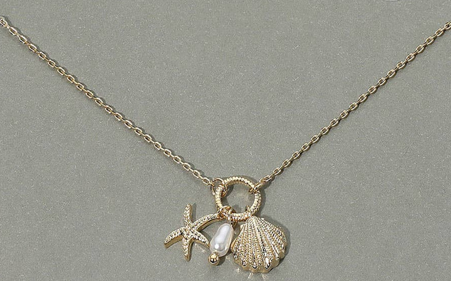 Seashell Starfish Pearl Pendant Necklace